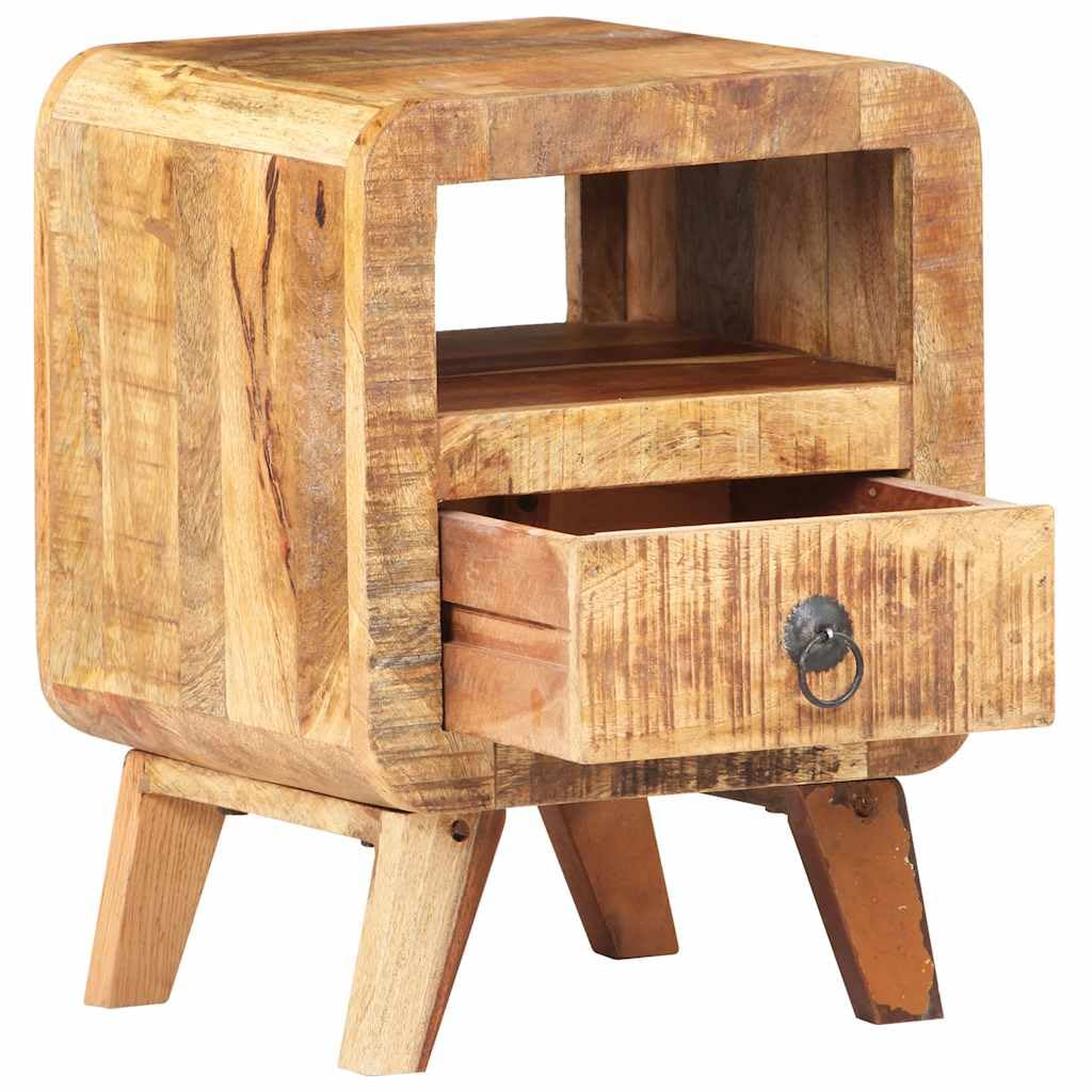 vidaXL Rough Mango Wood Bedside Cabinet - Unique Vintage Style Drawer Nightstand with Sturdy Top - Multipurpose Telephone Stand & Storage Unit for Bedroom